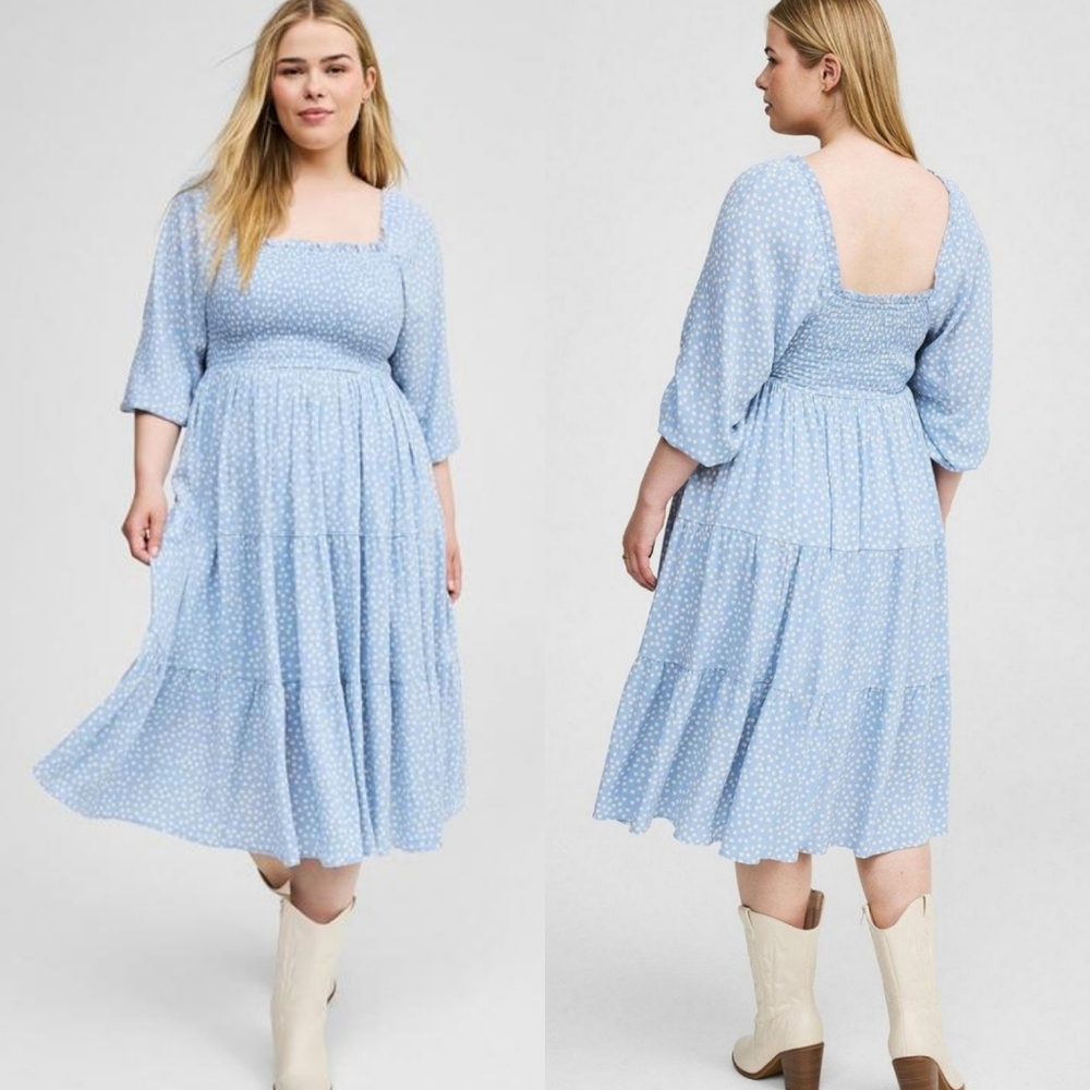 Torrid Midi Gauze 3/4 Length Sleeve Dress